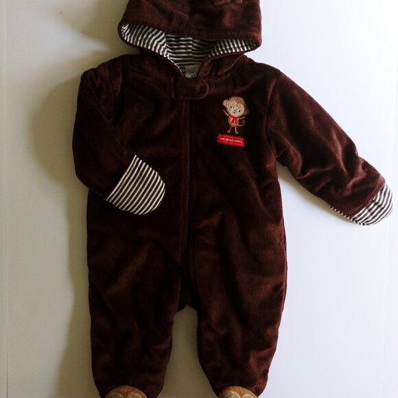 Just One You Carter's Soft Fleece Monkey Hooded One-Piece Sleeper 6 Months - Picture 2 of 10